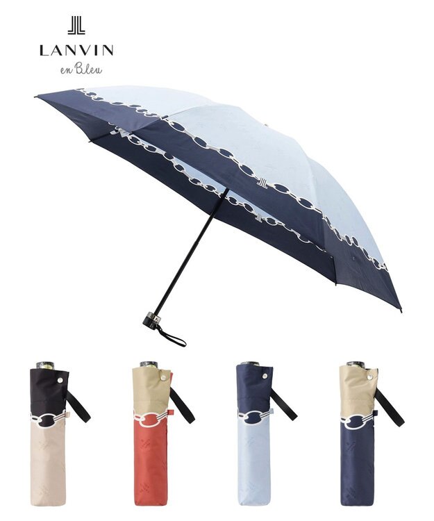 ランバン オン ブルー 折りたたみ傘 チェーン柄サテンジャガード