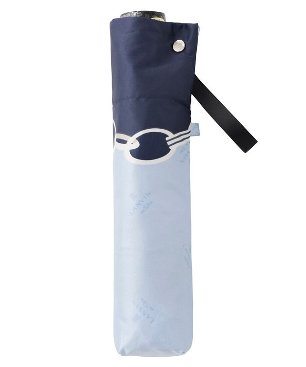 MOONBAT ランバン オン ブルー 折りたたみ傘 チェーン柄サテンジャガードプリント 簡単開閉 サックスブルー