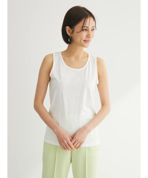 Green Parks インド綿 SET２点 刺繍７分丈ブラウス＋タンクトップ Off White