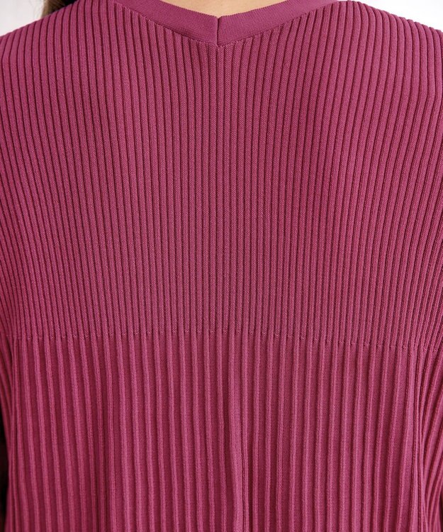 Tiaclasse 【洗える】バックリブプリーツ編みロングカーディガン ピンク