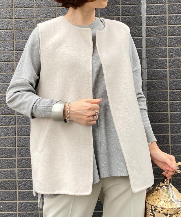 UNFILO 【撥水】ウール混リバー ジレ ベージュ系