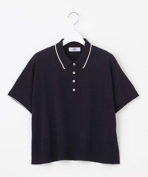 J.PRESS LADIES 【洗える】DRY COTTON ニットポロ ネイビー×ベージュ系