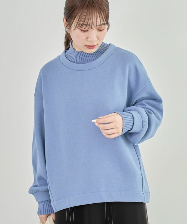 Green Parks 配色リブニットドッキング裏起毛プルオーバ Light Blue