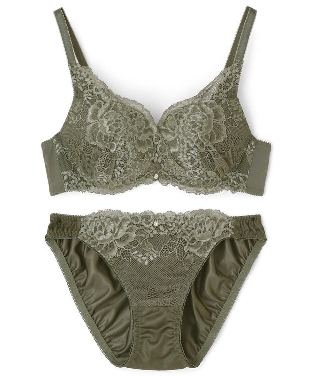 San-ai Resort（三愛水着楽園） 【northerly bra フィットシリーズ 谷間メイク】 カシュクールレースモールド ブラジャー＆ショーツSet B～Fカップ カーキ