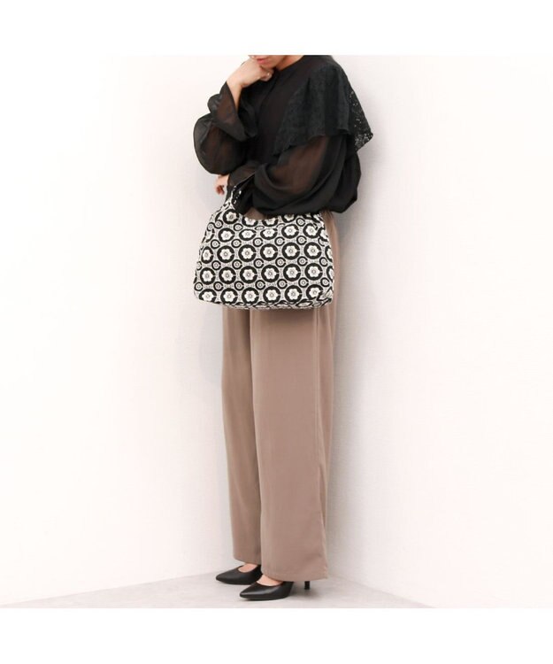 UNBILLION カシュカシュ cachecache / WEB限定刺繍2本手トートバッグ ブラックドット