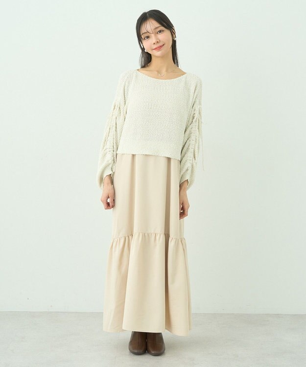 earth music&ecology ＳＥＴ２点透かしニット＋キャミワンピース Ivory