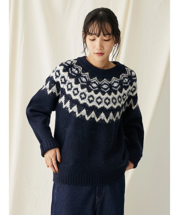 CRAFT STANDARD BOUTIQUE 求心柄ニットプルオーバー Navy