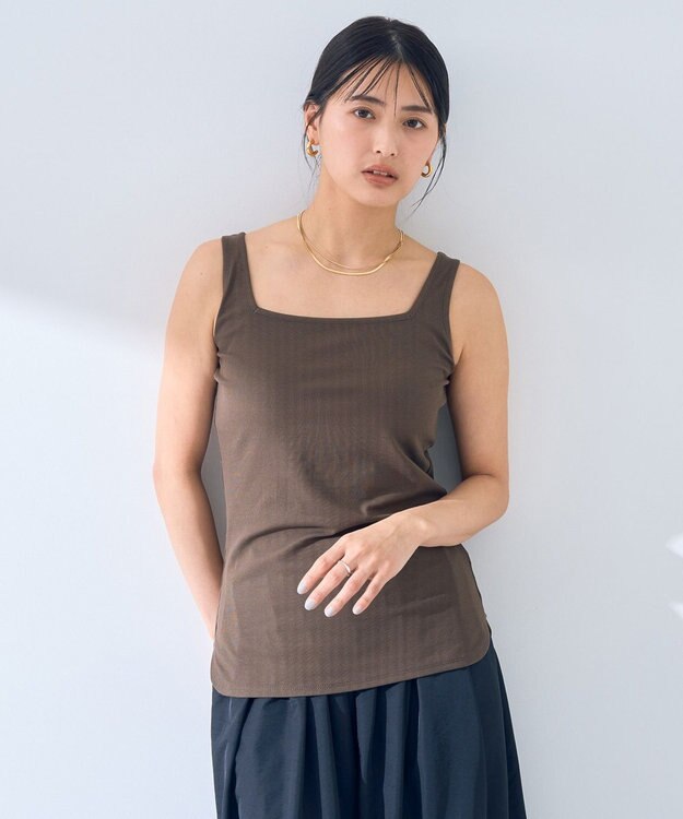 YECCA VECCA 2wayスクエアリブタンクトップ Brown