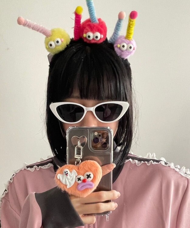 WEGO ミニハートピエロモンスターぬいぐるみキーホルダー オレンジ