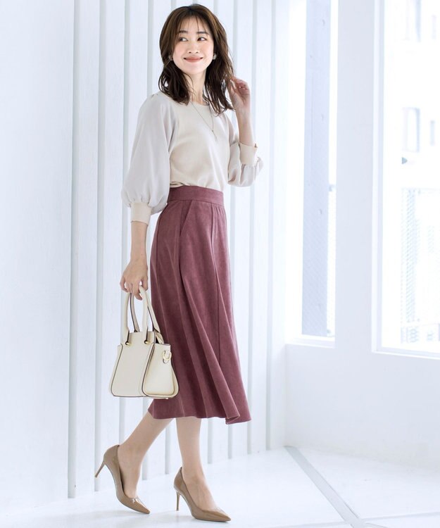 Tiaclasse L 【洗える】大人上品なコーデュロイフレアスカート ピンク