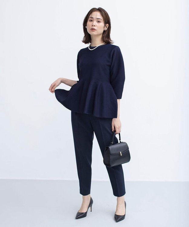 組曲 【WEB限定】スポンディッシュペプラム ニット ネイビー系