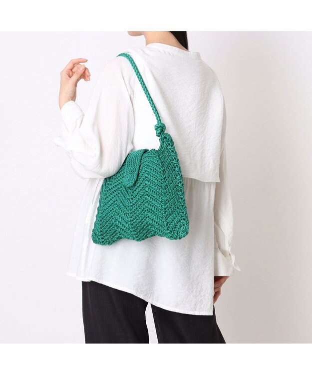 UNBILLION カシュカシュ cachecache / 山波編みトート カゴバッグ グリーン