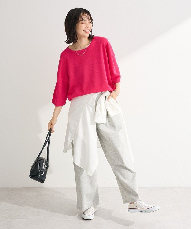 Green Parks 七分袖機能ニットプルオーバー Pink