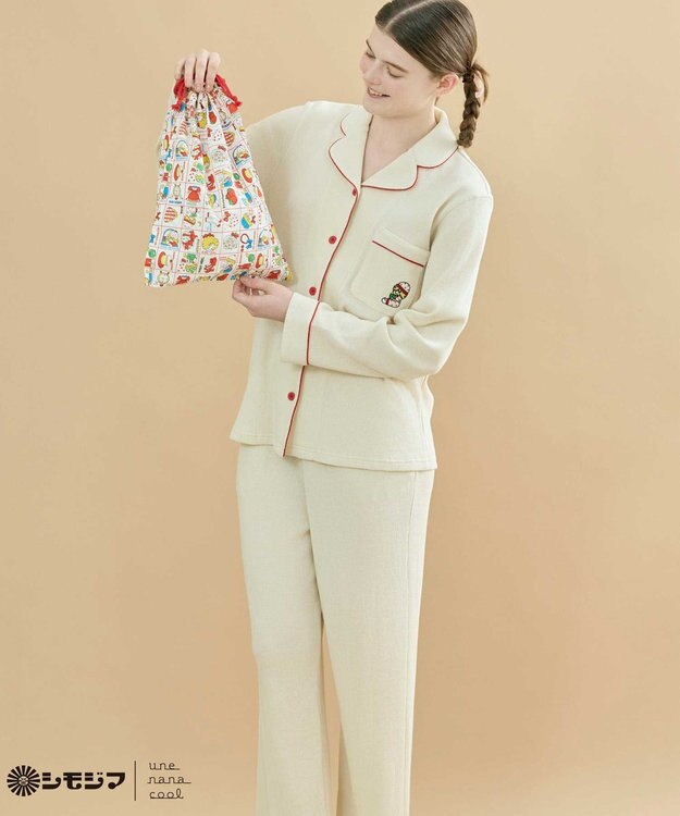 une nana cool MADE WITH シモジマ 【綿100%】開襟ワッフルパジャマ ライトベージュ