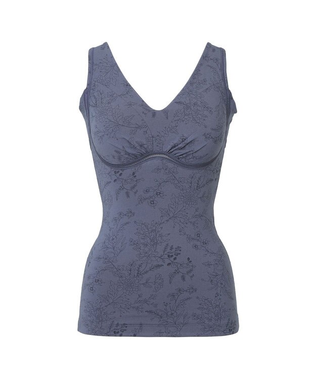 BRADELIS New York 【Yukine inc. 】ゆきねえ365綿混モアらくフルカップブラキャミ23 補正下着 締め付けすぎない快適シェイパー フラワーディープブルー