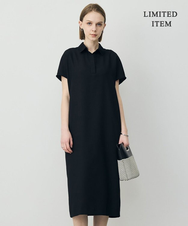 ICB 【先行予約・WEB限定】FluidBackSatin ニット衿シャツワンピース ブラック