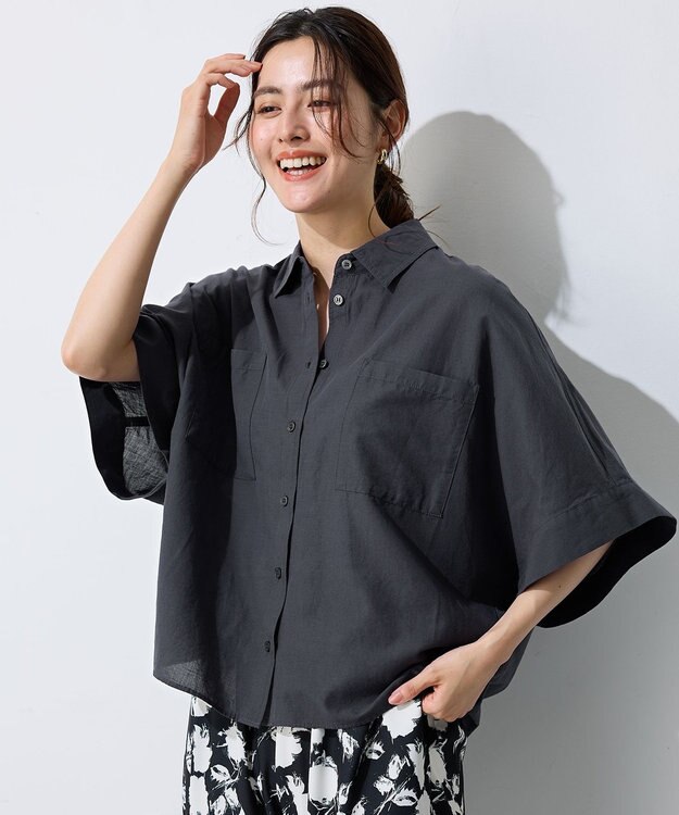 ANY 【手洗い可】コットンリネンブラウス チャコール
