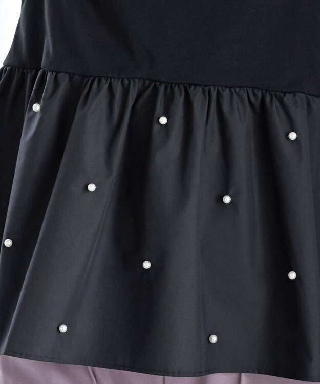 Tiaclasse L 【洗える】パール付きカットソードッキングブラウス ブラック