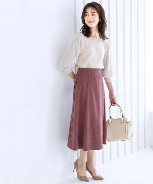 Tiaclasse L 【洗える】大人上品なコーデュロイフレアスカート ピンク