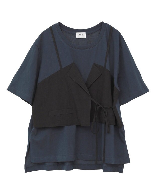 YECCA VECCA ビスチェレイヤード風デザインTee Navy