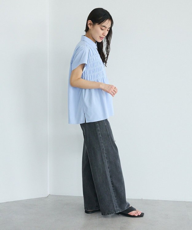 CRAFT STANDARD BOUTIQUE シャーリングショートスリーブブラウス Sax