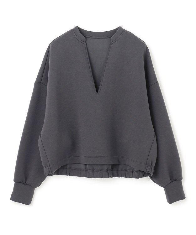 UNFILO BEAUTY FORM JERSEY キーネックプルオーバー チャコール