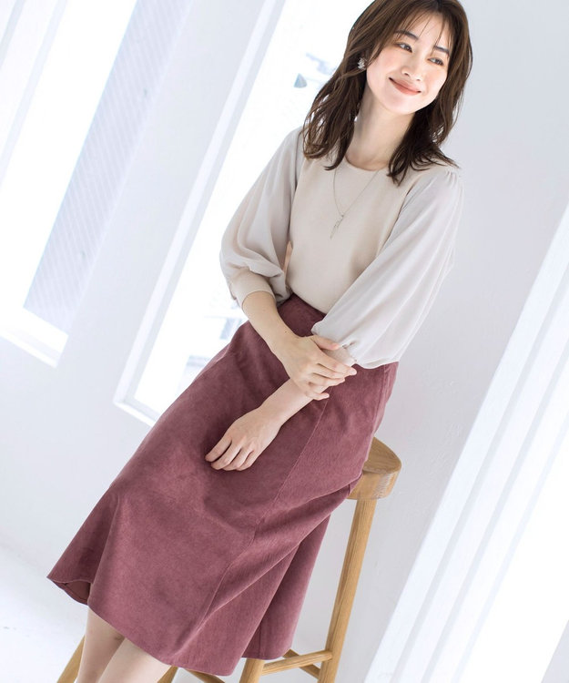 Tiaclasse L 【洗える】大人上品なコーデュロイフレアスカート ピンク