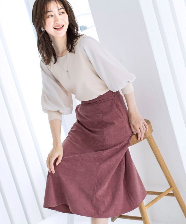 Tiaclasse L 【洗える】大人上品なコーデュロイフレアスカート ピンク