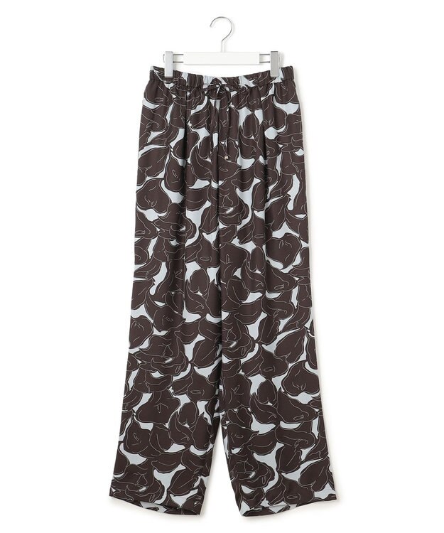 23区 L 【洗える】Ratti フラワーアートプリント ワイド パンツ ダークブラウン×グレー