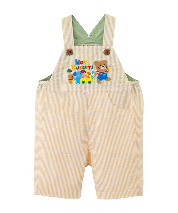 MIKI HOUSE HOT BISCUITS 【70-110cm】 ビーンズ×お菓子シリーズ サッカー素材オーバーオール 黄