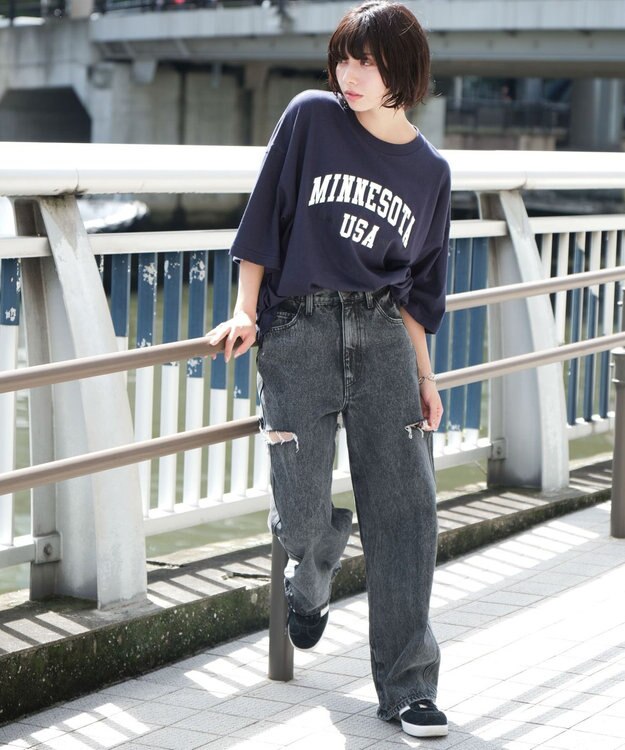 WEGO 【ユニセックス着用ITEM】カレッジロゴプリントT（SS） ネイビー