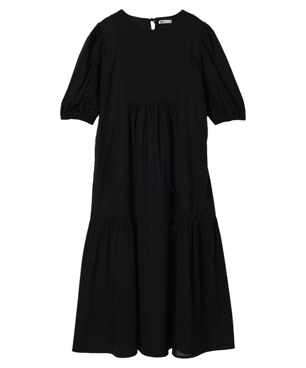 CRAFT STANDARD BOUTIQUE インド綿パフスリーブギャザーワンピース Black
