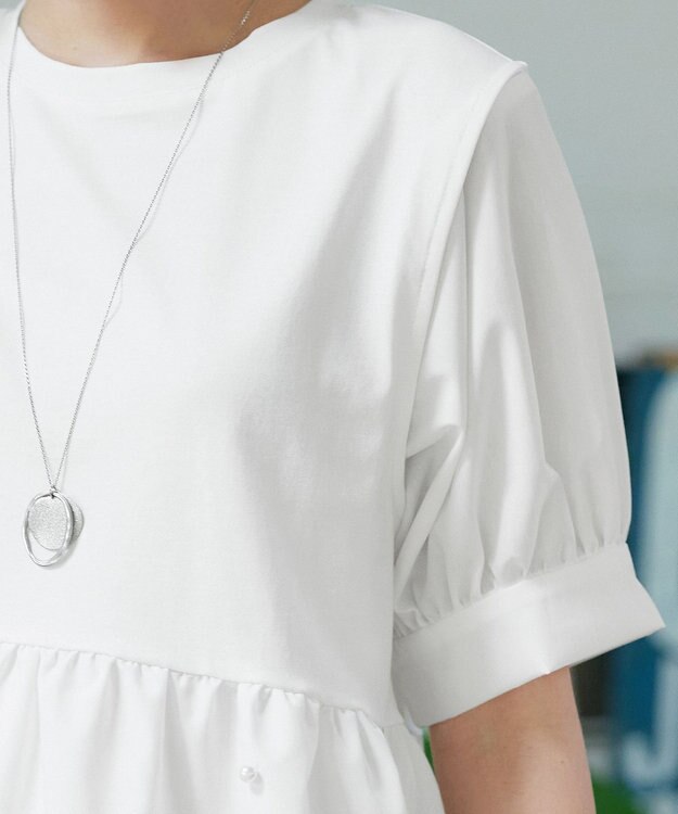 Tiaclasse L 【洗える】パール付きカットソードッキングブラウス オフホワイト