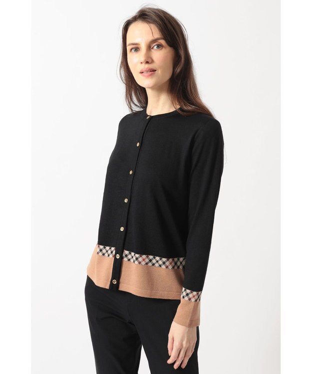 DAKS ジャカードクルーネックカーディガン ブラック