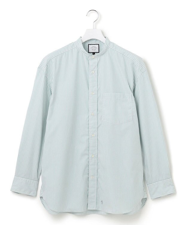 J.PRESS YORK STREET 【UNISEX】タイプライターストライプ バンドカラーシャツ グリーン系1