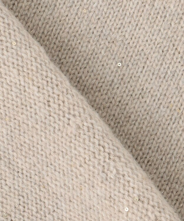 自由区 【洗える】ウールカシミヤブレンドラメスパンコールハイネック ニット ベージュ×ゴールド