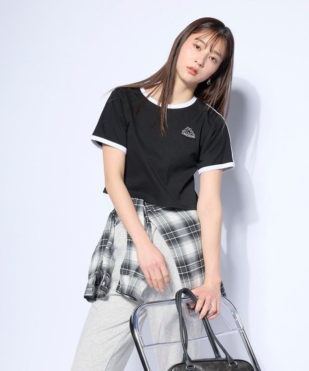 OP／FILA 【Kappa】ワンポイント 半袖リンガーTシャツ ブラック