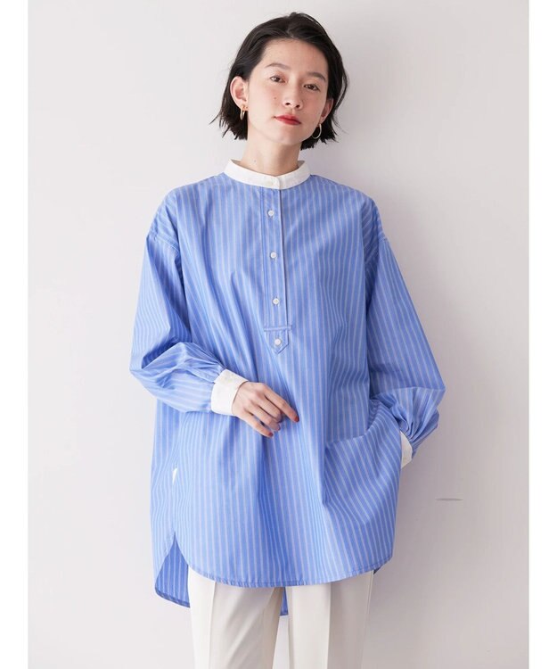 AMERICAN HOLIC イージーケアバンドカラーシャツチュニック Stripe