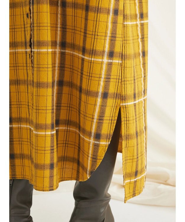 CRAFT STANDARD BOUTIQUE 先染めチェック（小）バンドカラー袖ＲＩＢ　ＯＰ Mustard