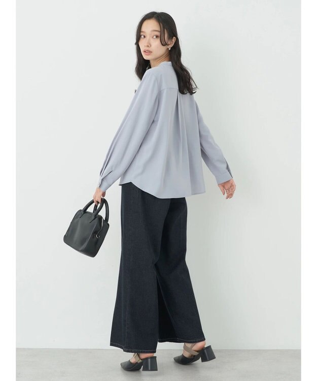 earth music&ecology タックブラウス Grayish Blue