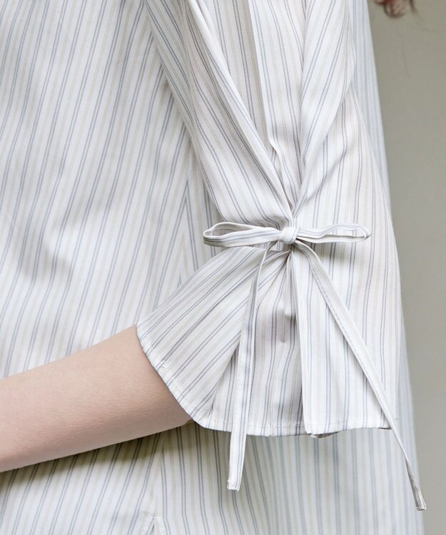 Tiaclasse L ストライプリボンレイヤードブラウス オフストライプ