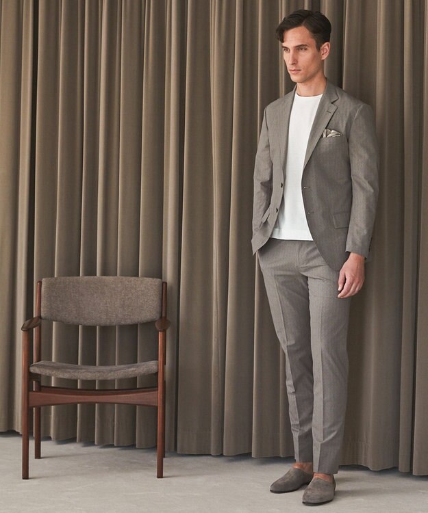 GOTAIRIKU 圧倒的清涼感・８つの機能美【接触冷感/通気性/軽量/撥水…等】クールドッツ セットアップパンツ_ヘリンボーンプリント（25年モデル） ベージュ_ヘリンボーン柄