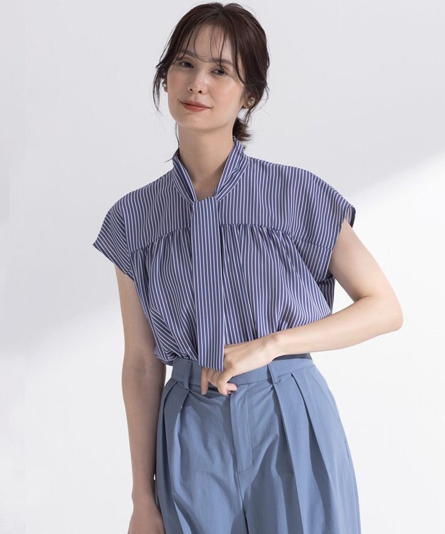 組曲 S ライトデシンボウタイ ブラウス ブルーストライプ系1