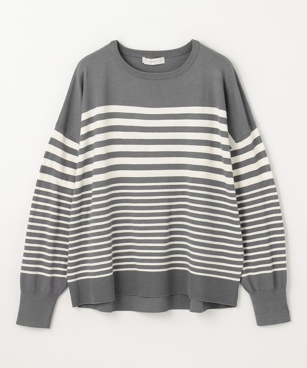 ANY 【洗濯機可】ボーダーニット グレー×オフ