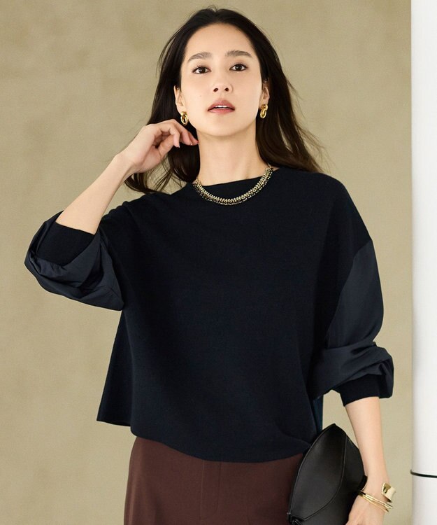 自由区 S ウールミラノランタンスリーブ ニット ネイビー