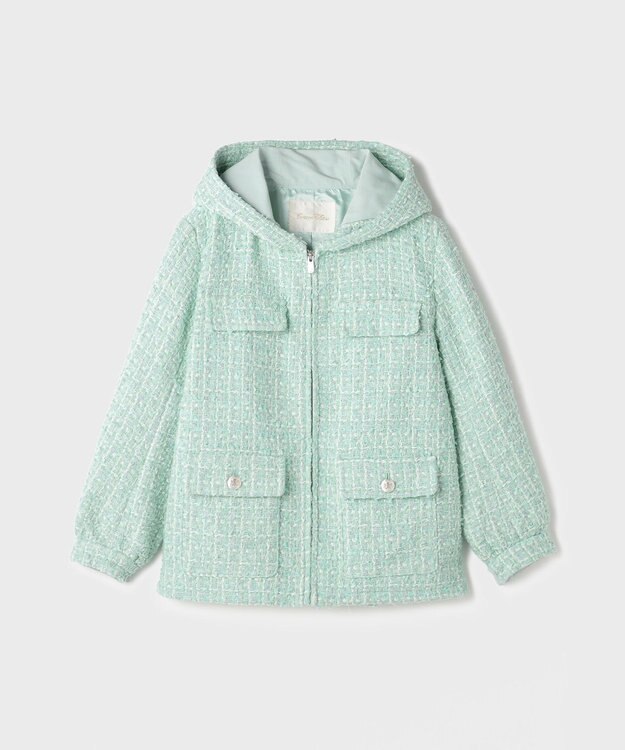 GRACE CONTINENTAL ツイードフーディーコート ミント