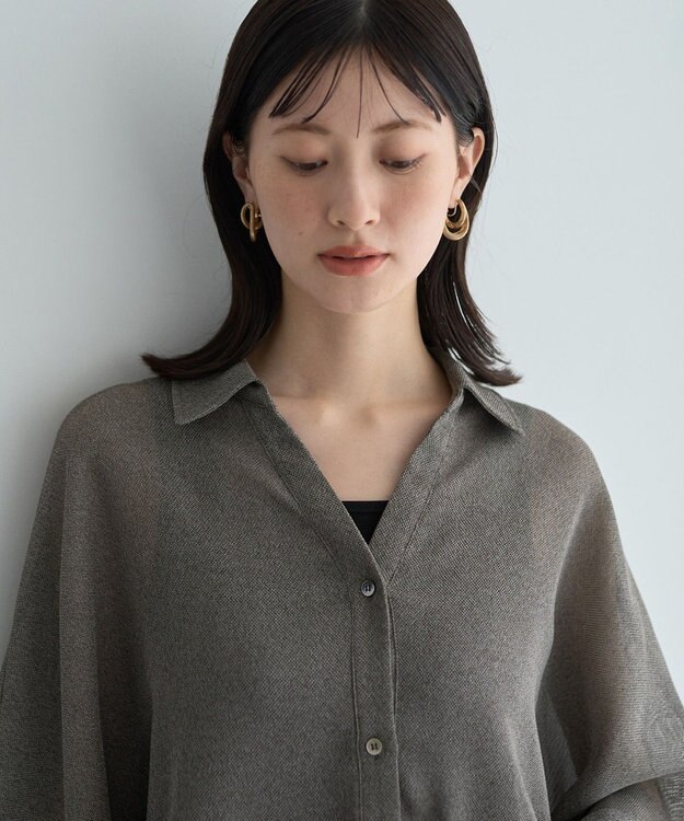 YECCA VECCA 　裾ドロストメッシュシャツ Gray Mixture