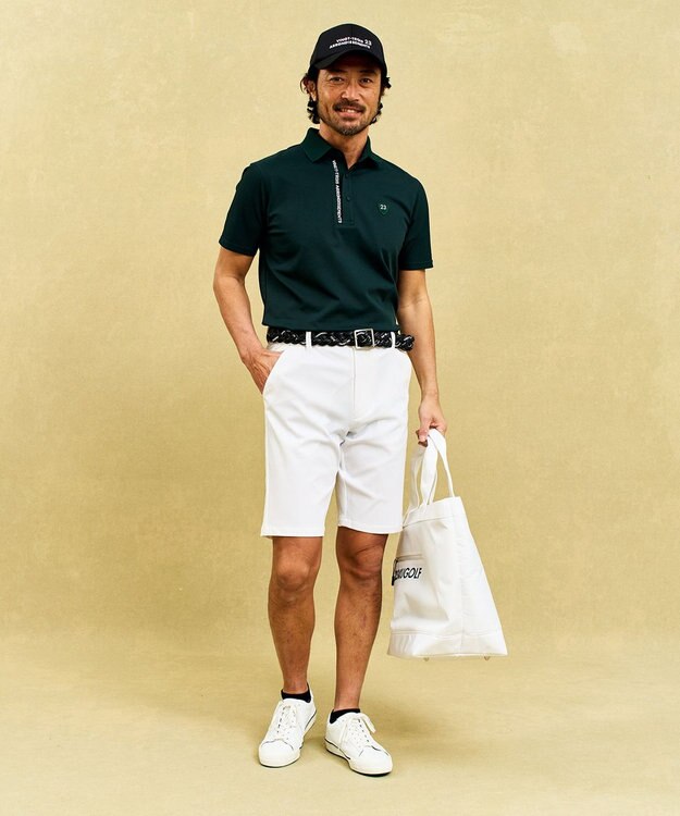 23区GOLF 【MEN】ストレッチ性抜群のハニカムメッシュコンビポロシャツ ダークグリーン系