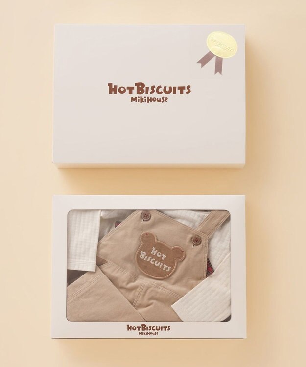 MIKI HOUSE HOT BISCUITS コーデュロイ オーバーオール＆モックネックTシャツギフトセット【BOX付き】 ベージュ