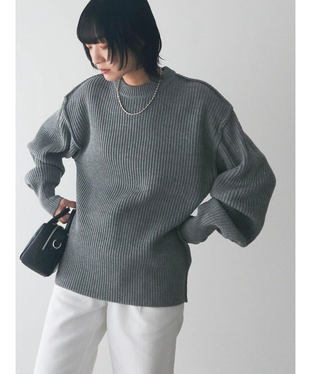 Green Parks 洗える　アゼ編みニットプルオーバー Gray Mixture